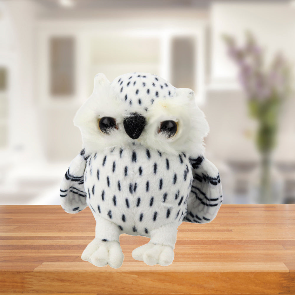 Plyšová sova maskot přítulanka – bílá s černými skvrnami 15cm