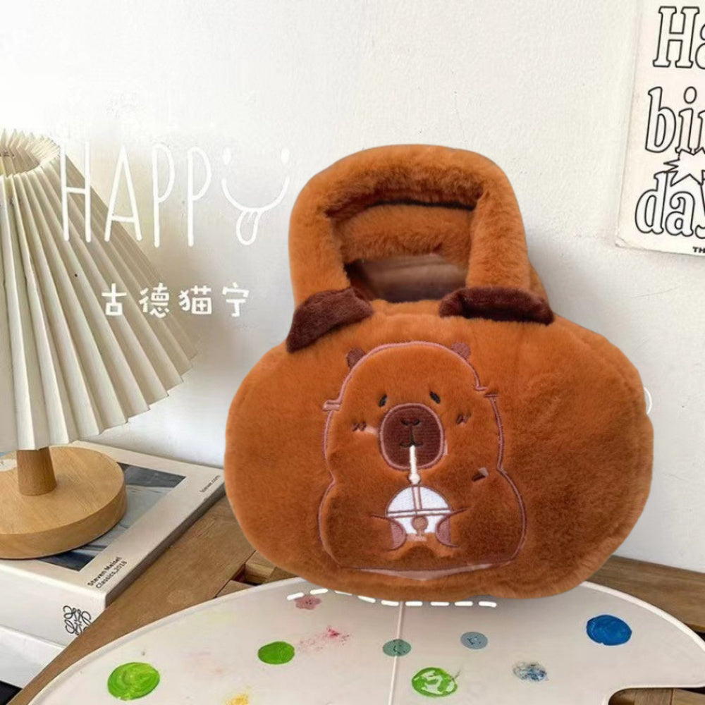 Plyšová taška s kapibarou a hrníčkem – hnědá 20cm