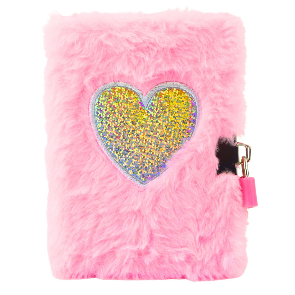 Plyšový deník na zámek A6 – se 2 klíčky a srdcem | růžový