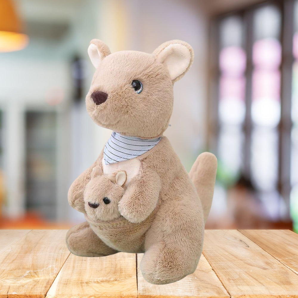 Plyšový klokan s mládětem v kapse – 23cm béžový