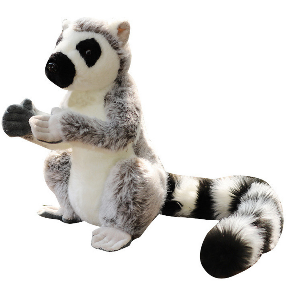 Plyšový lemur maskot přítulka 28cm šedý s pruhovaným ocasem