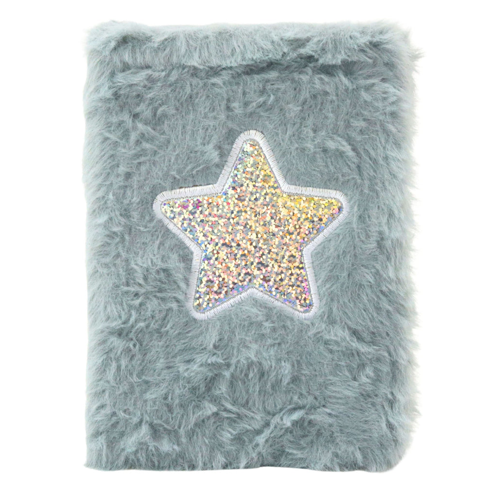 Plyšový linkovaný zápisník A6 – s třpytivou hvězdou | šedý