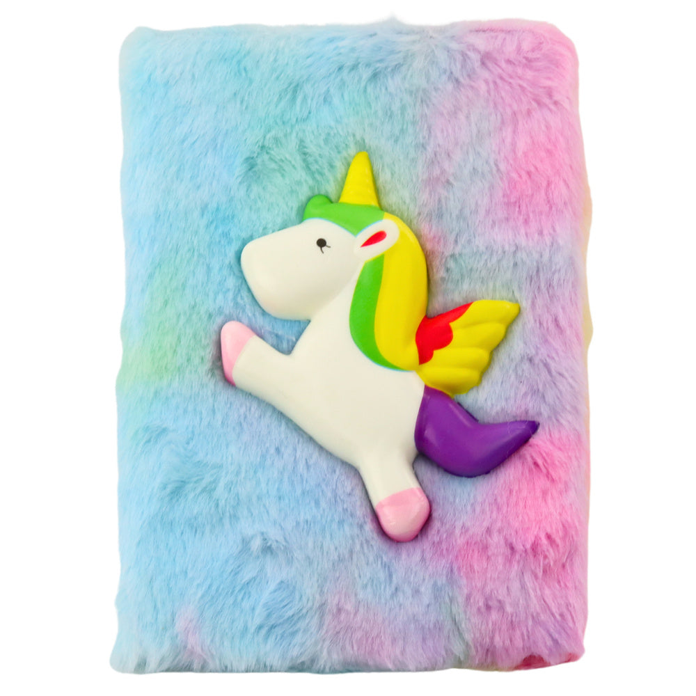 Plyšový linkovaný zápisník s jednorožcem 3D barevný