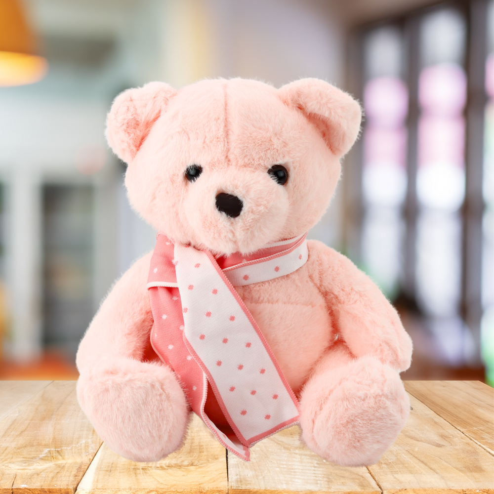 Plyšový medvídek s šálou – 35cm růžový | hračka