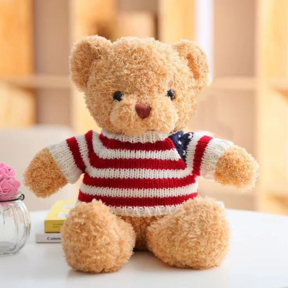 Plyšový medvídek v pruhovaném tričku – 32cm krémový