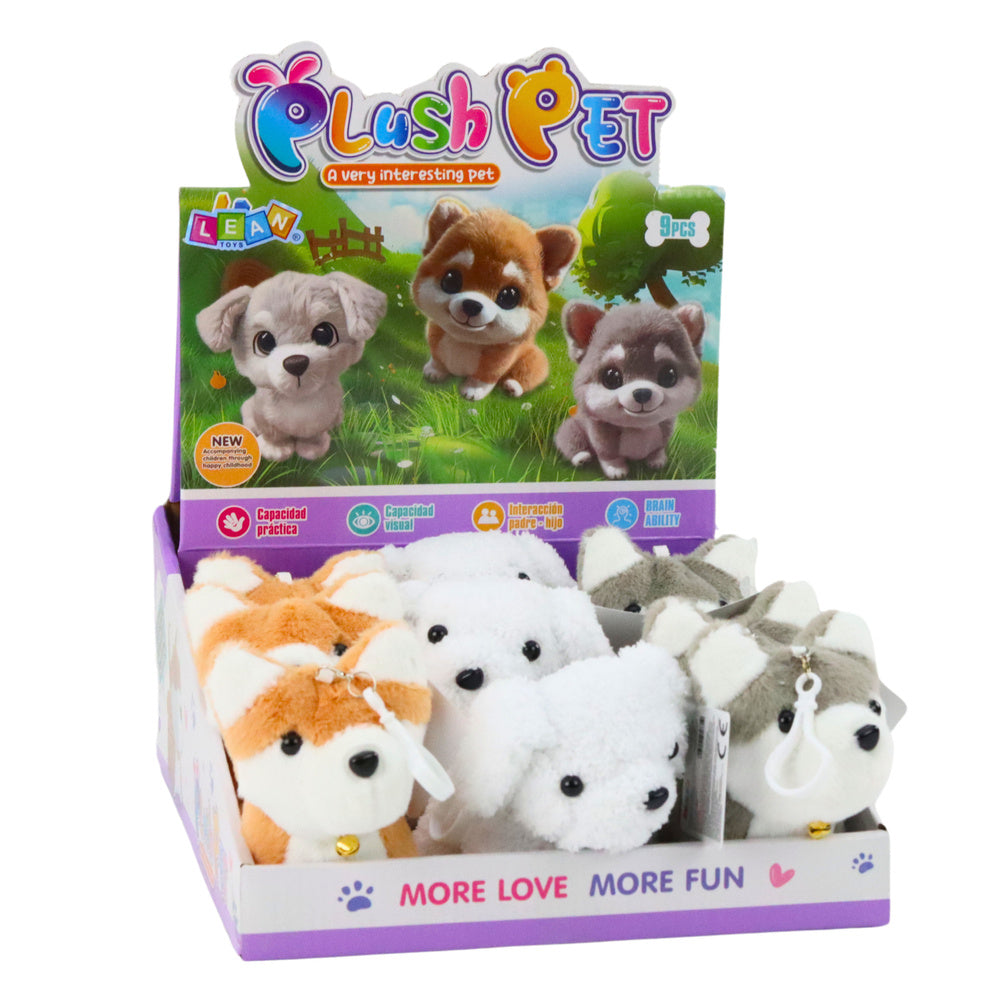 Plyšový pejsek s pohyblivým ocáskem – přívěsek na klíče