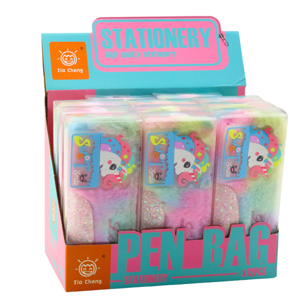 Plyšový penál s jednorožcem a třpytivými prvky barevný