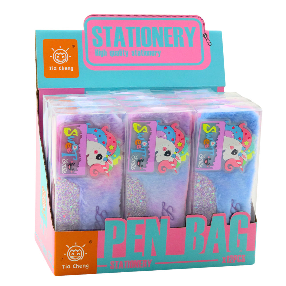 Plyšový penál s jednorožcem a třpytivými prvky modrý