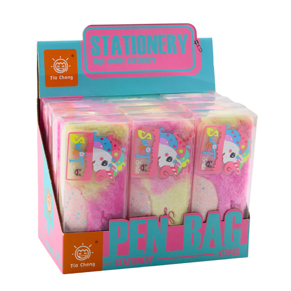 Plyšový penál s jednorožcem a třpytivými prvky růžový