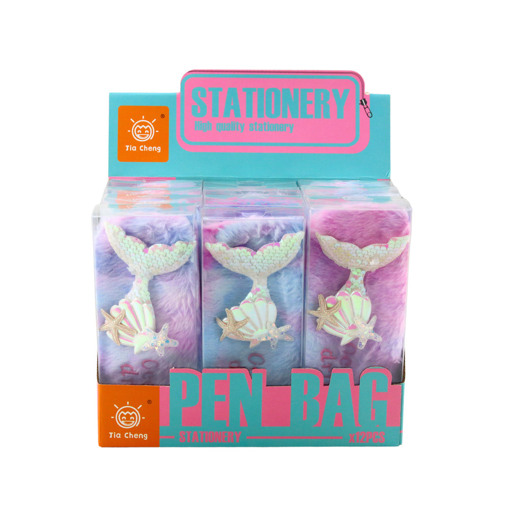 Plyšový penál s mořskou vílou cekíny mušle pastelové barvy