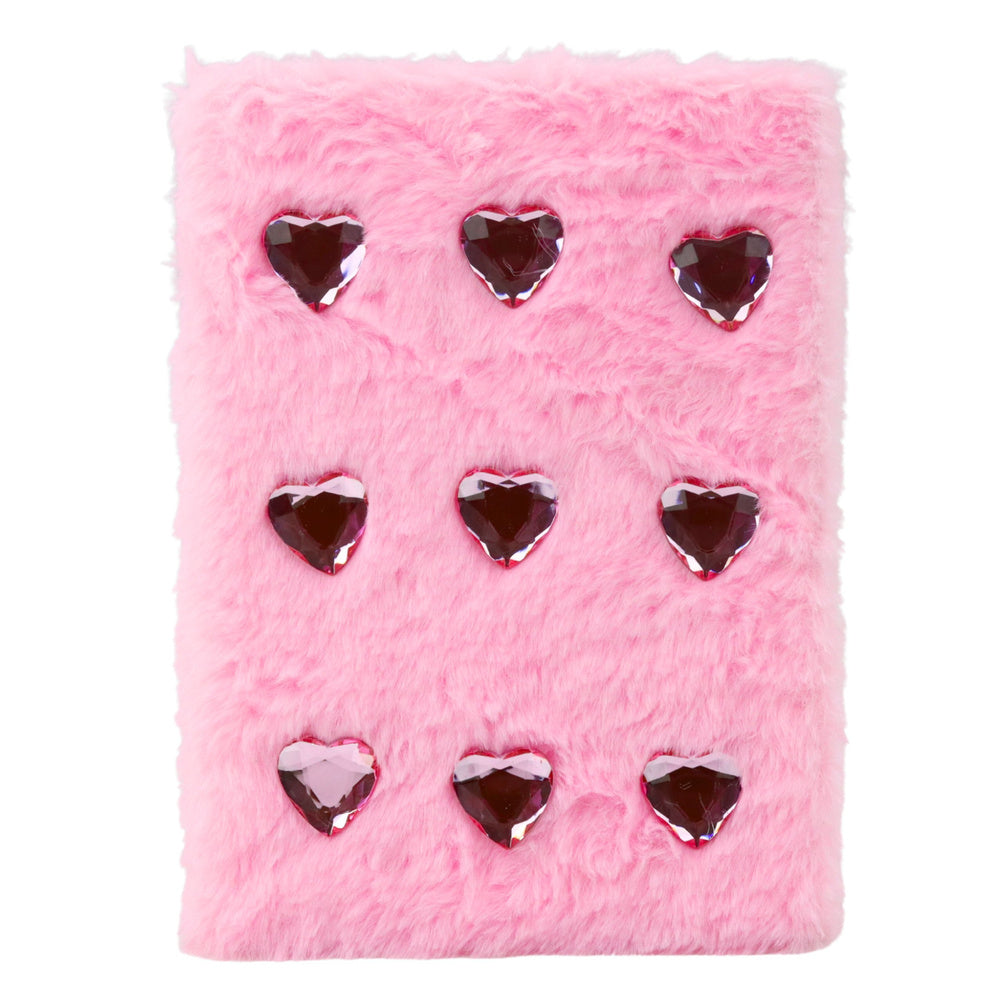 Plyšový sešit A5 s krystalkovými srdíčky – 80 listů růžový