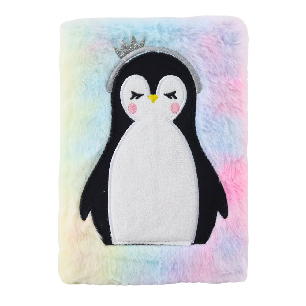 Plyšový sešit s tučňákem v liniích A5 s korunou pastelový