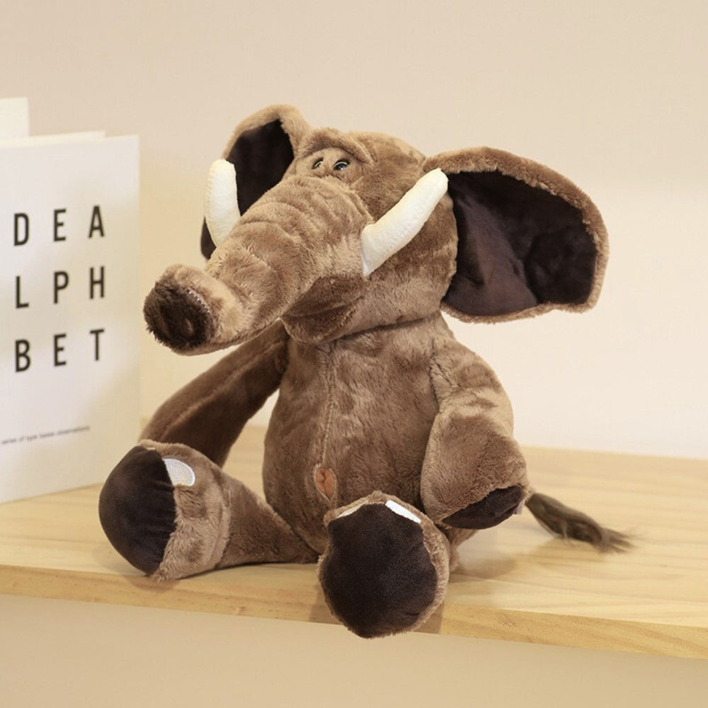 Plyšový slon s velkými ušima – 22cm hnědý s kly