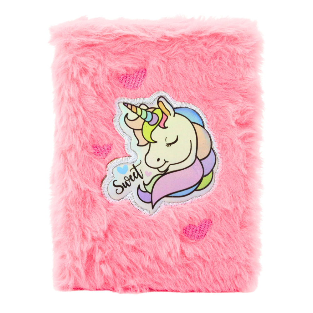 Plyšový zápisník jednorožec holografický A6 – růžový 80 listů
