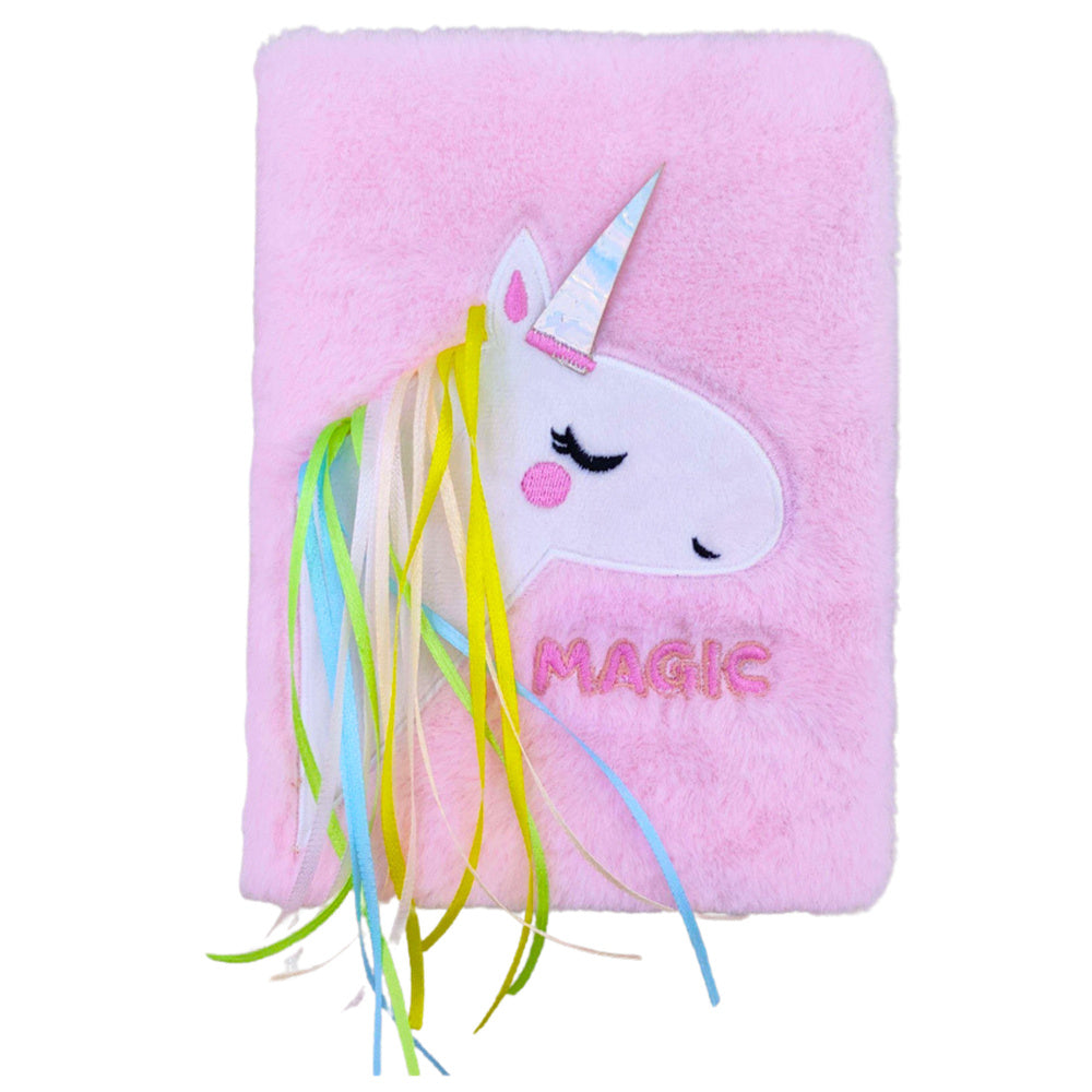 Plyšový zápisník s jednorožcem a hřívou A5 linkovaný růžový