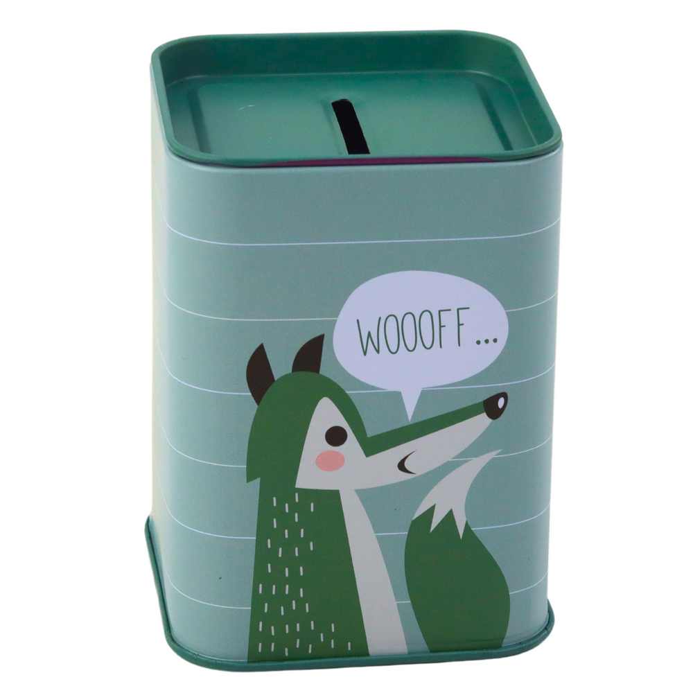 Pokladnička liška kovová – nauka šetření 11x8cm | zelená