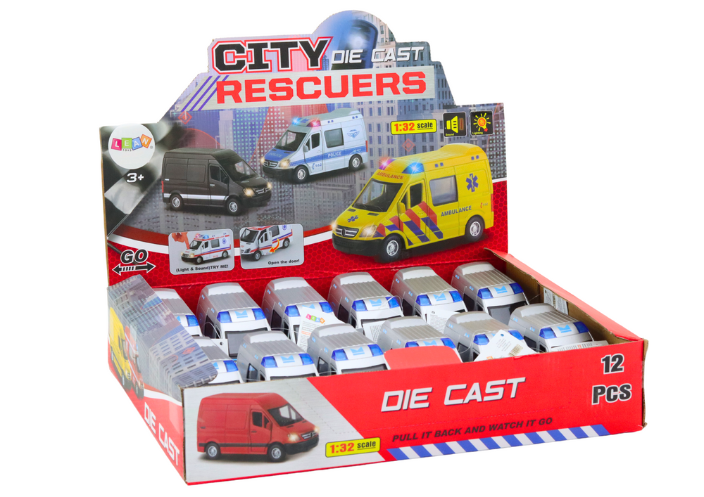 Policejní auto 1:32 s otvíracími dveřmi světly zvuky a pohonem