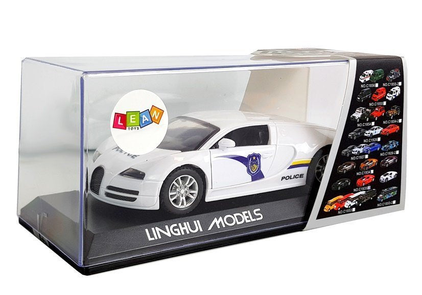 Policejní auto sportovní s pull back pohonem světla zvuky bílé