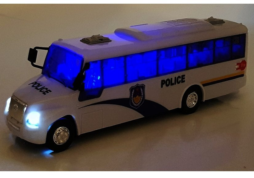Policejní autobus s osvětlením a zvuky bílý 21 cm