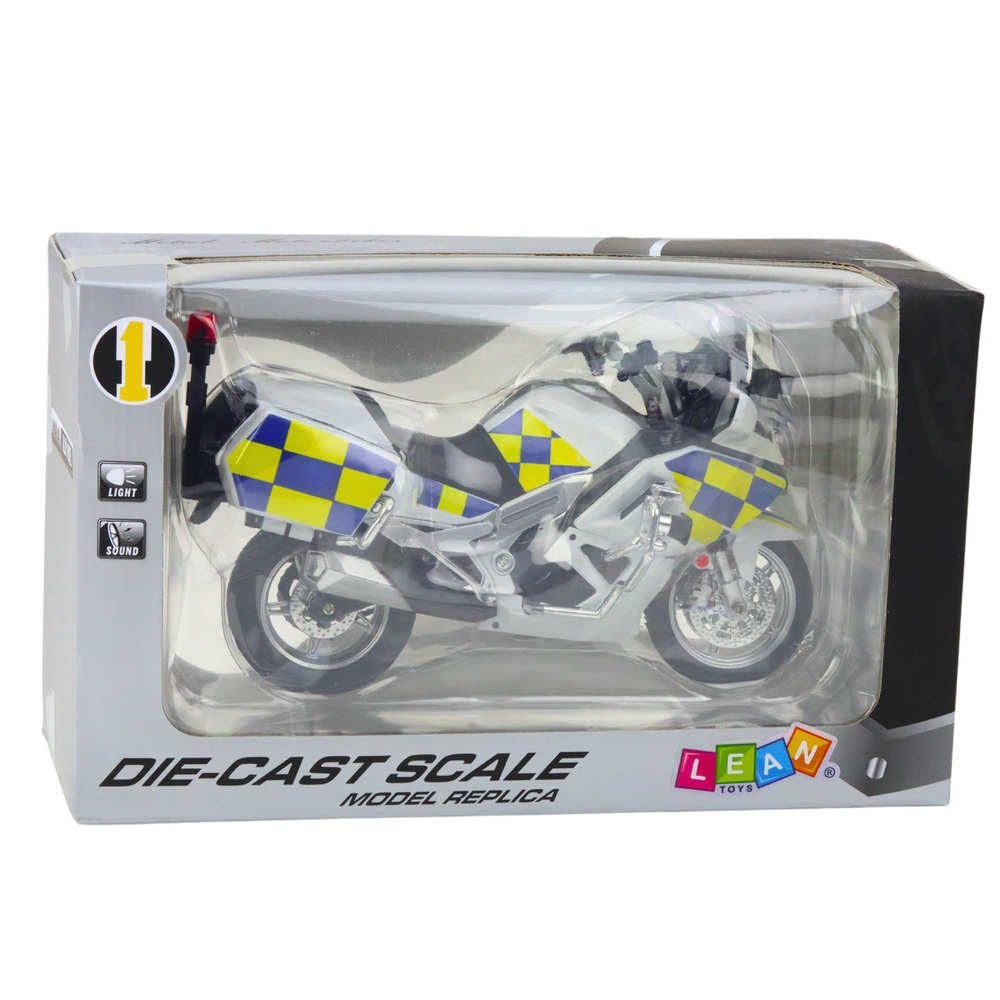 Policejní motocykl kovový – se světly a zvuky 1:12 | bílý