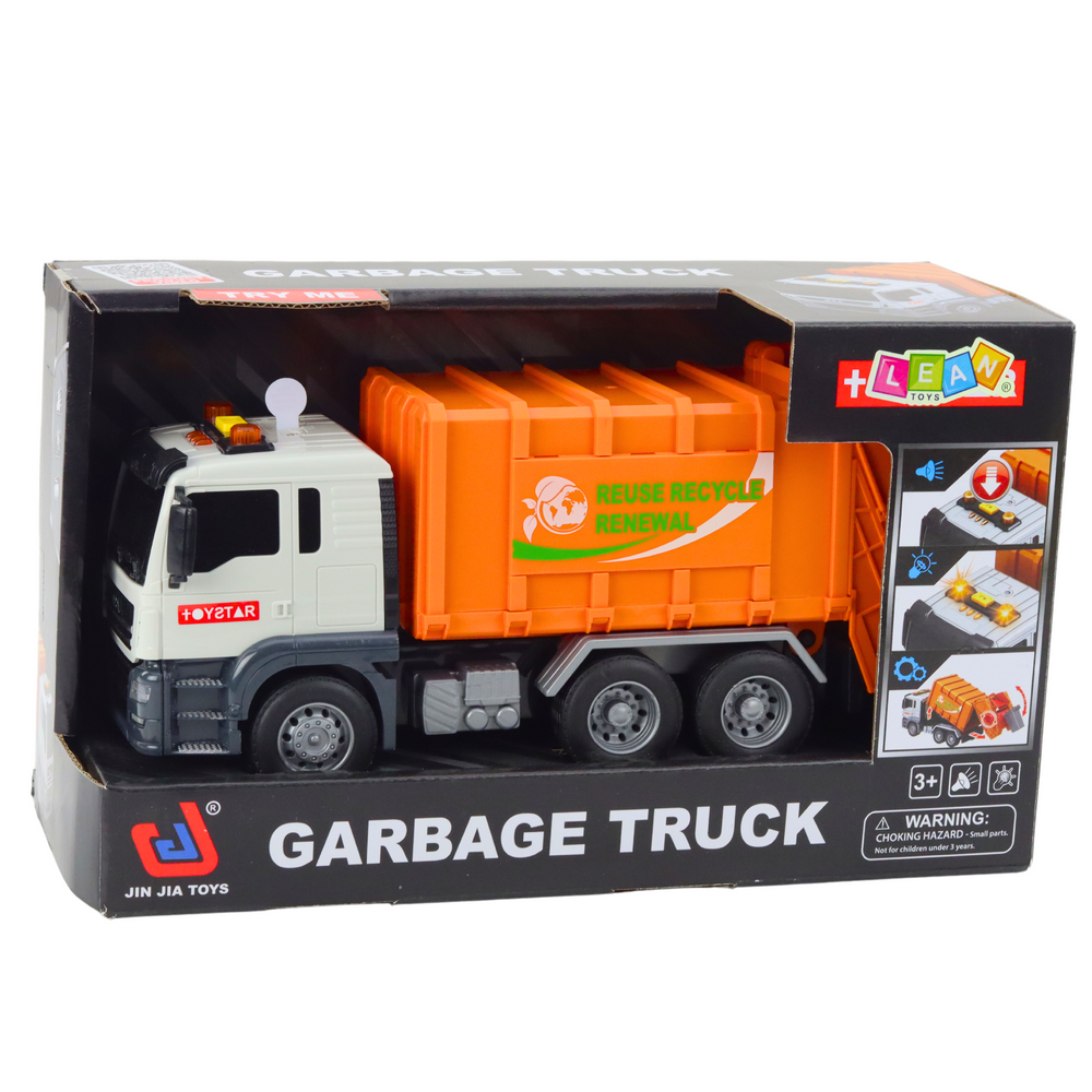 Popelářské auto s koši – světla zvuky oranžové 1:14