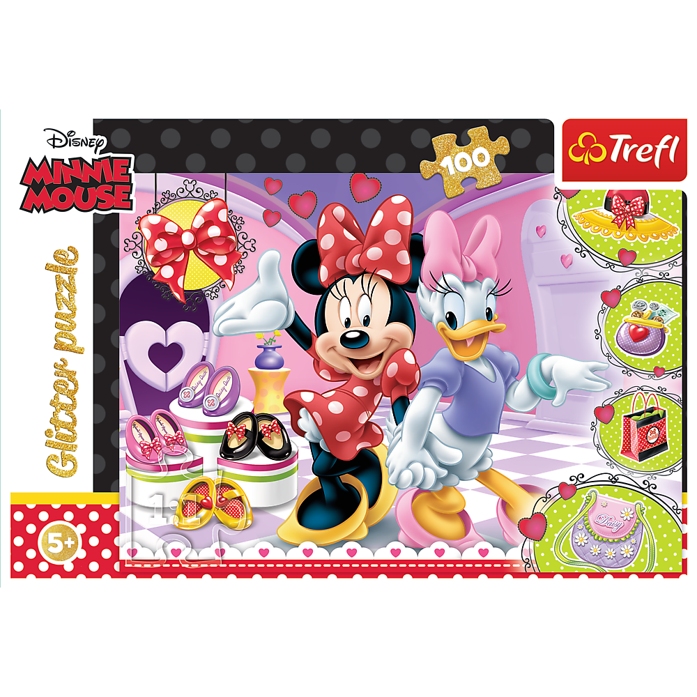 Puzzle 100 dílků s třpytkami Minnie Mouse – Trefl 14820