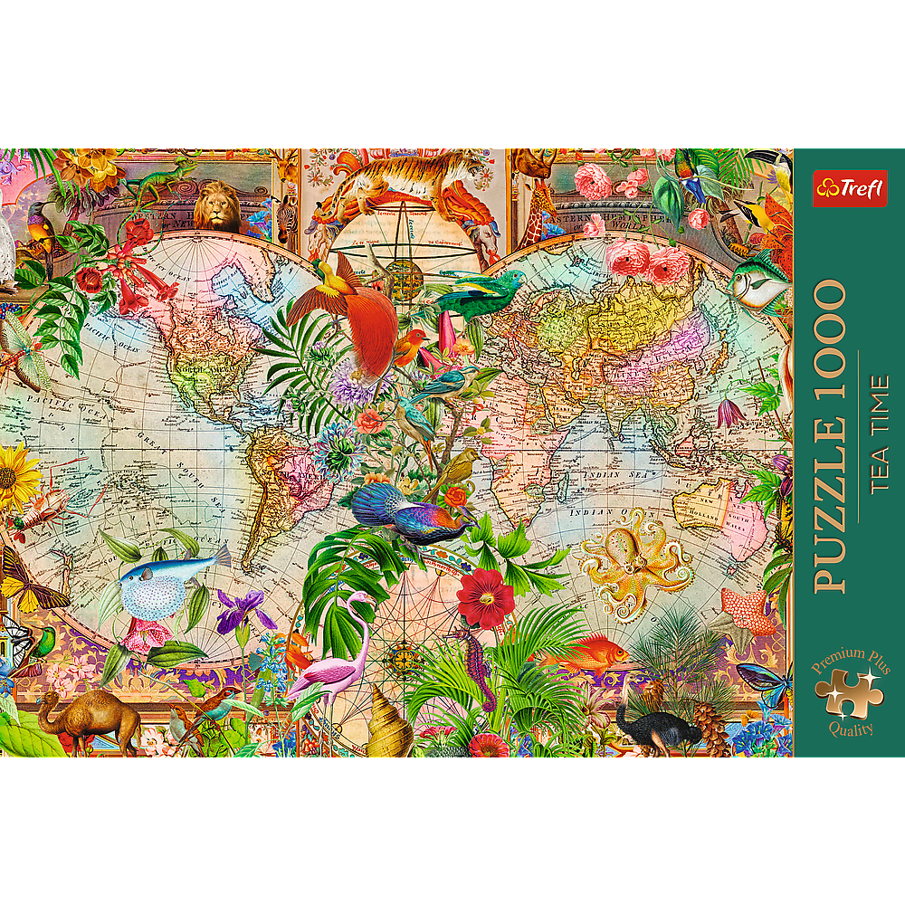 Puzzle 1000 dílků Antická mapa světa s plakátem – Trefl