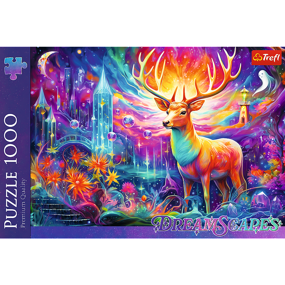 Puzzle 1000 dílků Mystický jelen s květinami – DreamScapes