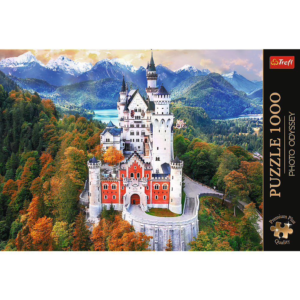 Puzzle 1000 dílků Zámek Neuschwanstein s plakátem – Trefl