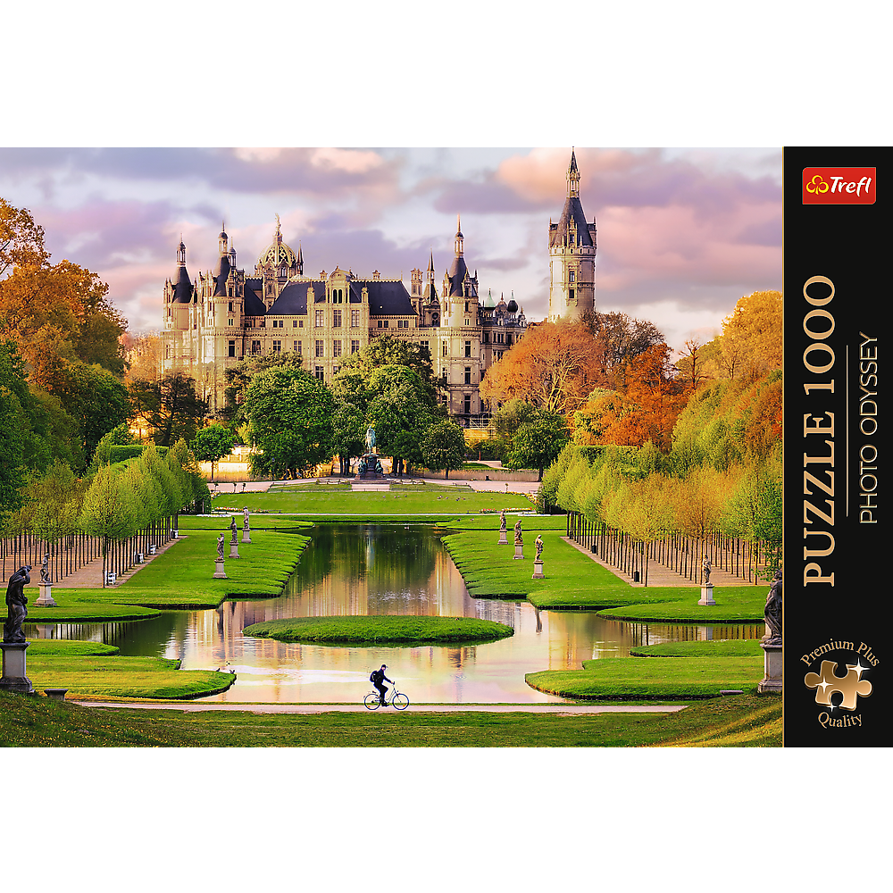 Puzzle 1000 dílků zámek Schwerin s plakátem – Trefl Premium Plus