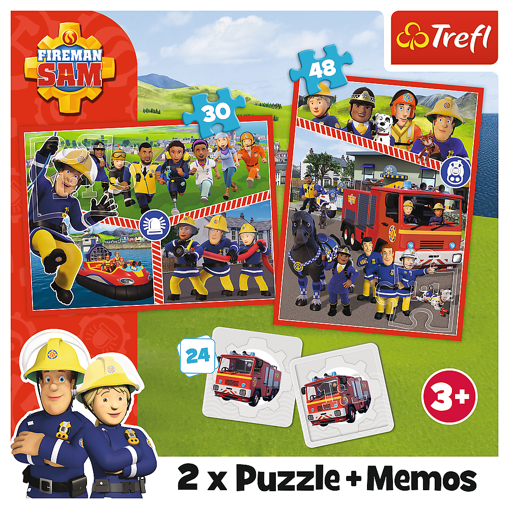 Puzzle 2v1 s pexesem hasičský tým – Požárník Sam Trefl