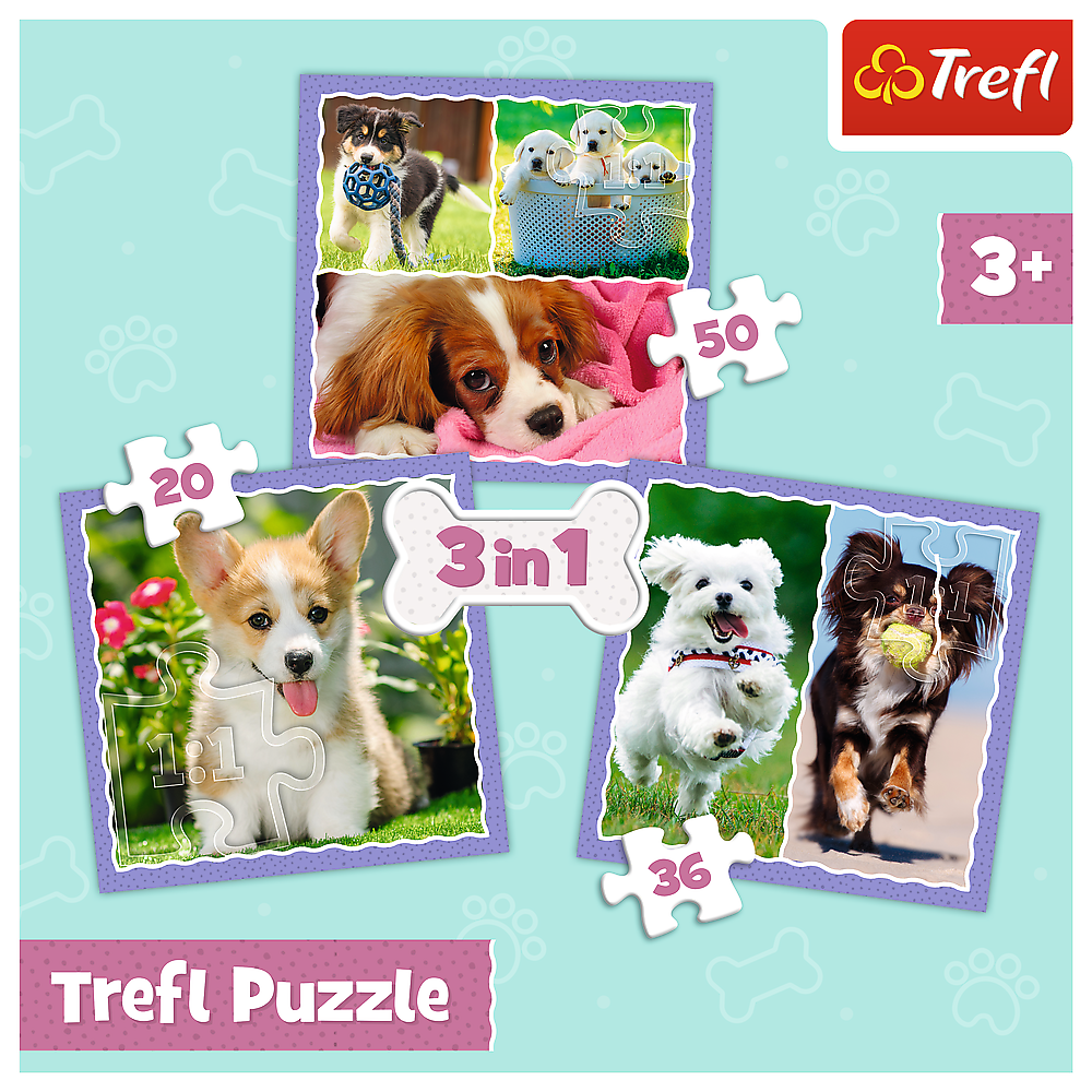 Puzzle 3v1 roztomilí pejsci pro děti od 3 let – Trefl