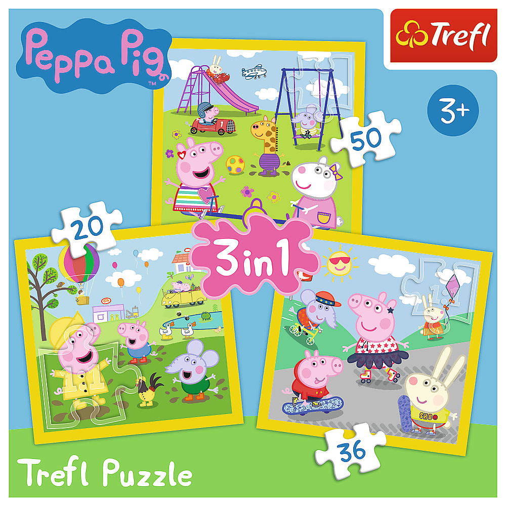 Puzzle 3v1 Veselý den s prasátkem – Peppa Pig Trefl 34849