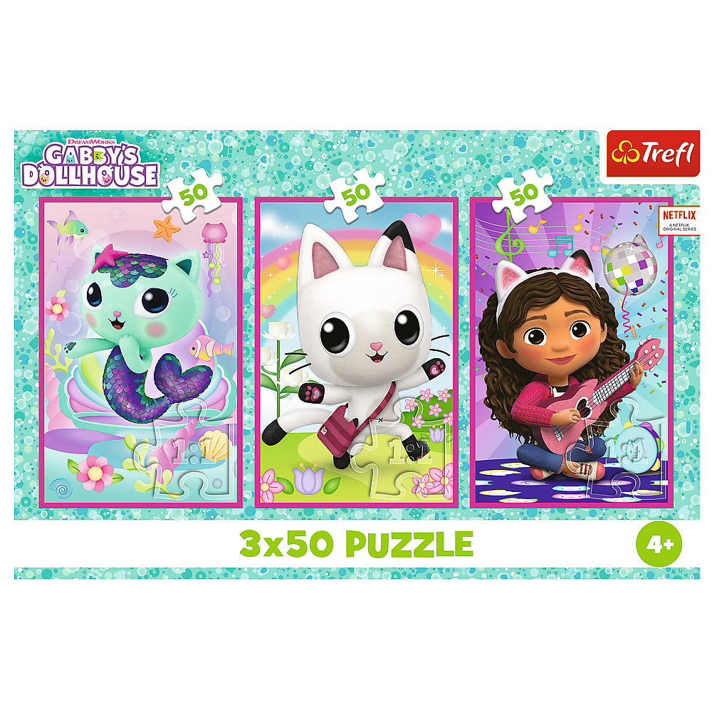 Puzzle 3x50 dílků Gabby a kočičky – Gabbys Dollhouse Trefl