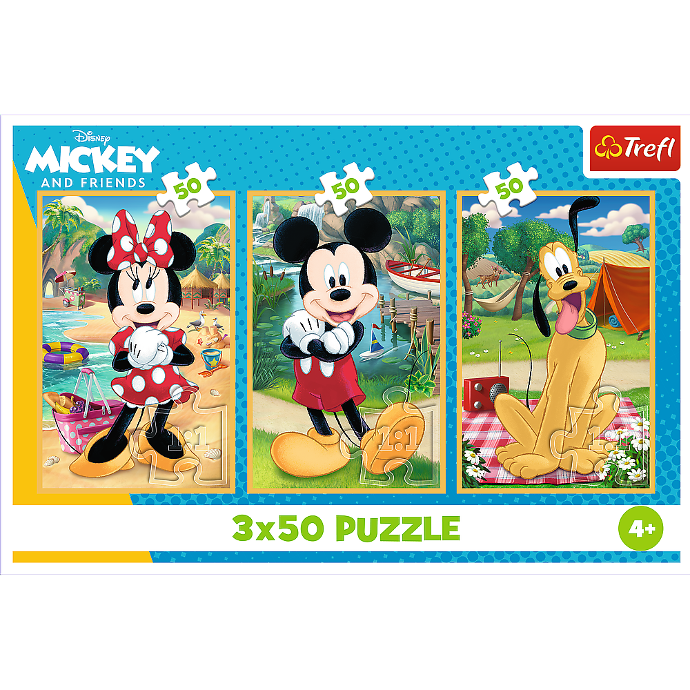 Puzzle 3x50 dílků Myšák Mickey na prázdninách Disney Trefl