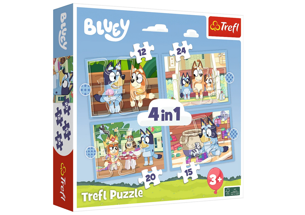Puzzle 4v1 dětské Bluey a jeho svět 12 24 dílků – Trefl