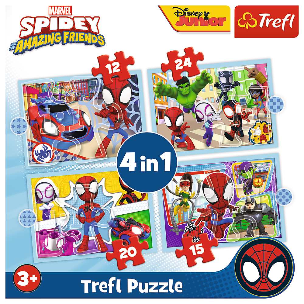 Puzzle 4v1 pro děti s motivy Spider Mana – 12 15 20 24 dílků
