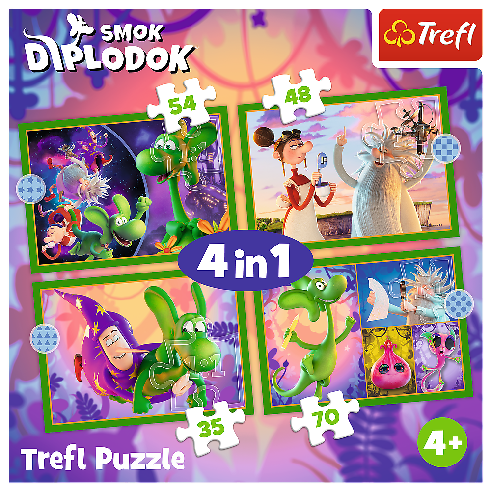 Puzzle 4v1 Svět draka Diplodoka – Human Film Smok Diplodok