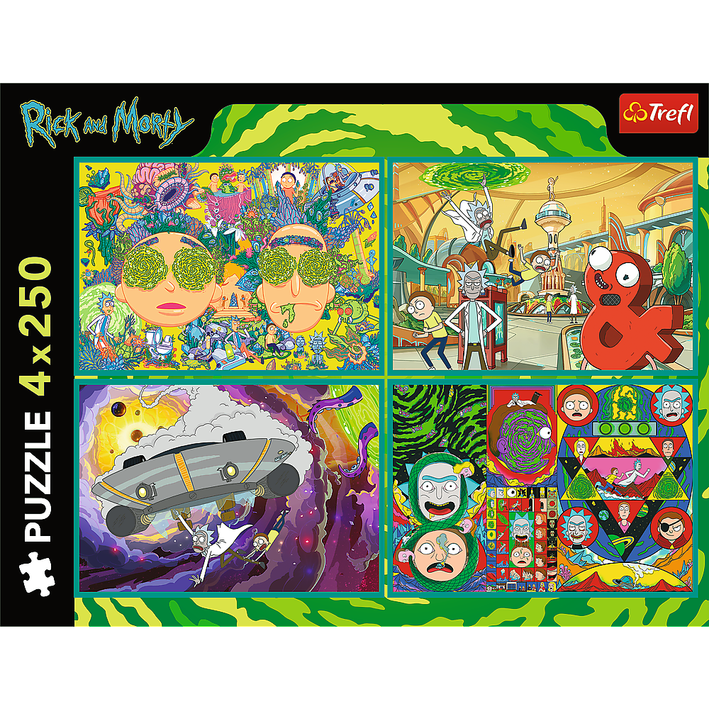 Puzzle 4x250 dílků Šílený svět Ricka a Mortyho – Rick and Morty