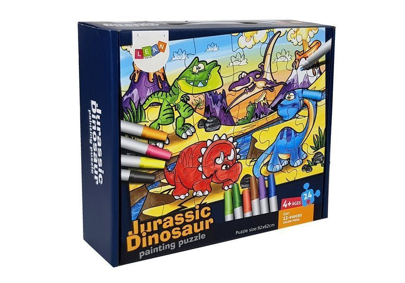 Puzzle k vybarvování s dinosaury a fixy 24 dílků