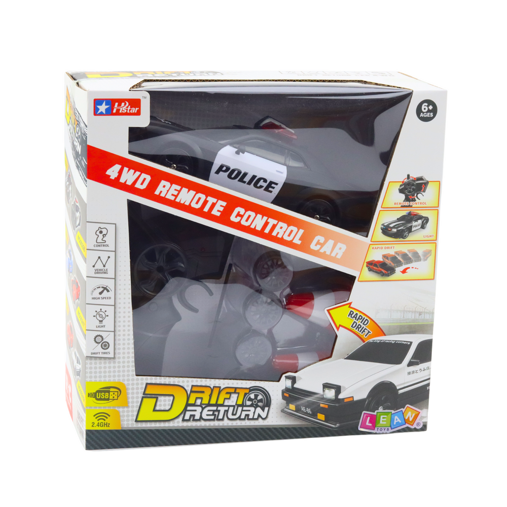 RC auto na drift s výměnnými koly 4WD policie na dálkové ovládání