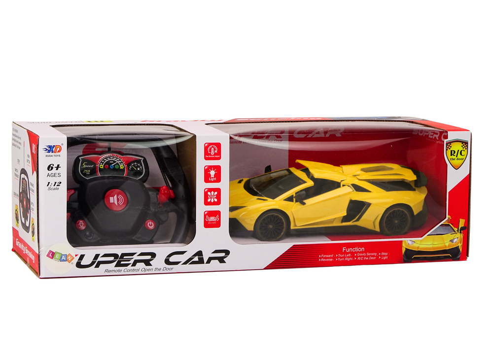 RC auto sportovní 1:12 s dálkovým ovládáním otvírací dveře žluté