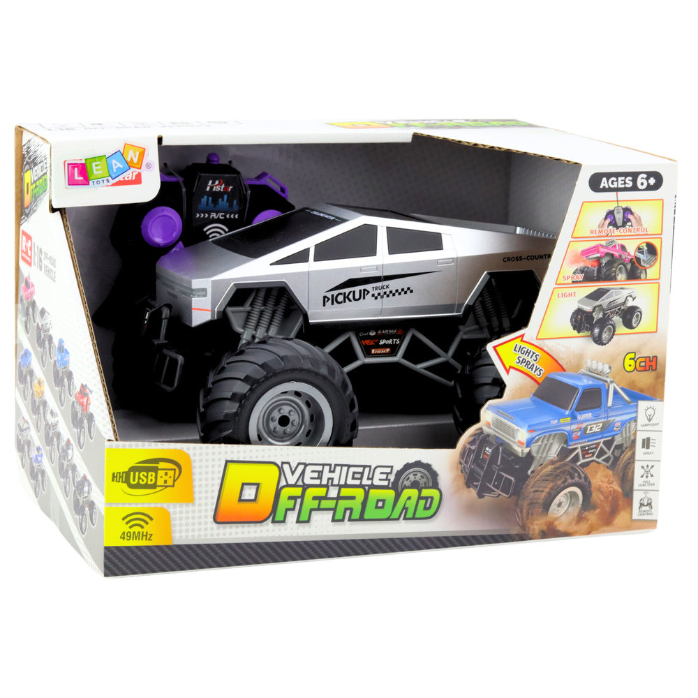 RC auto terénní pickup s LED světly a sprayem 1:16 stříbrné