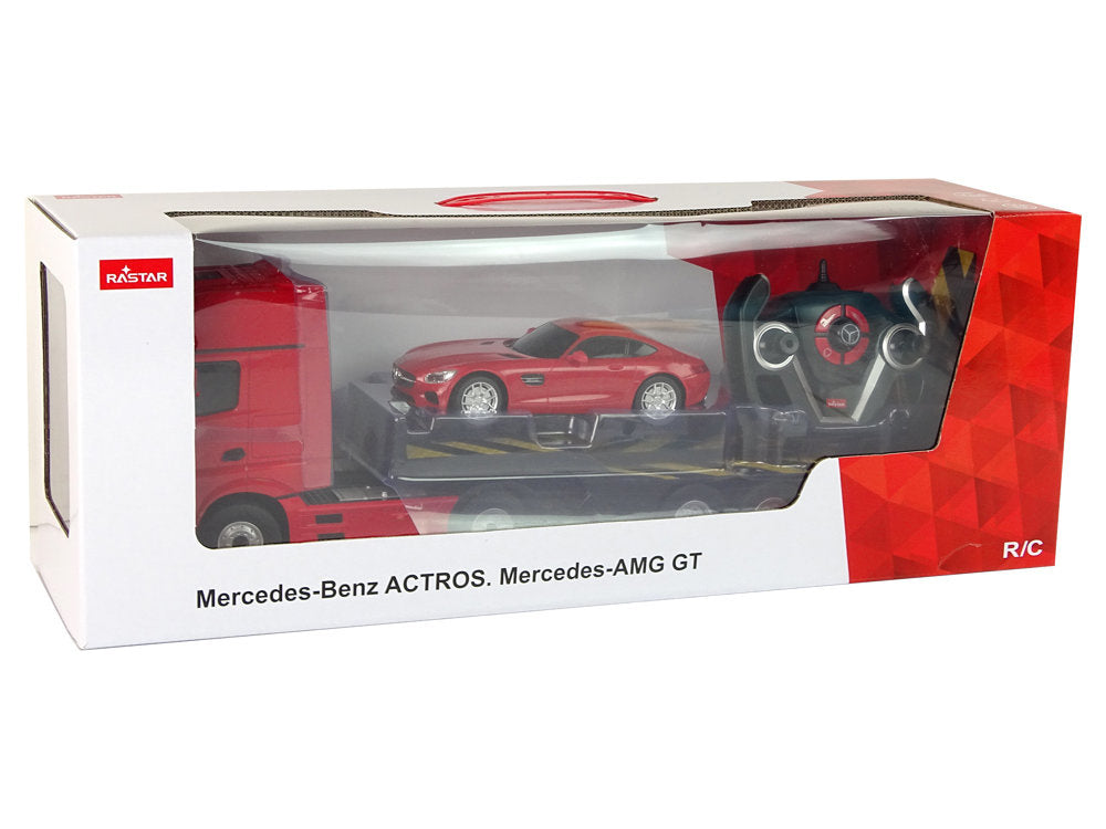 RC odtahové vozidlo s autíčkem Mercedes Benz 1:26 červené