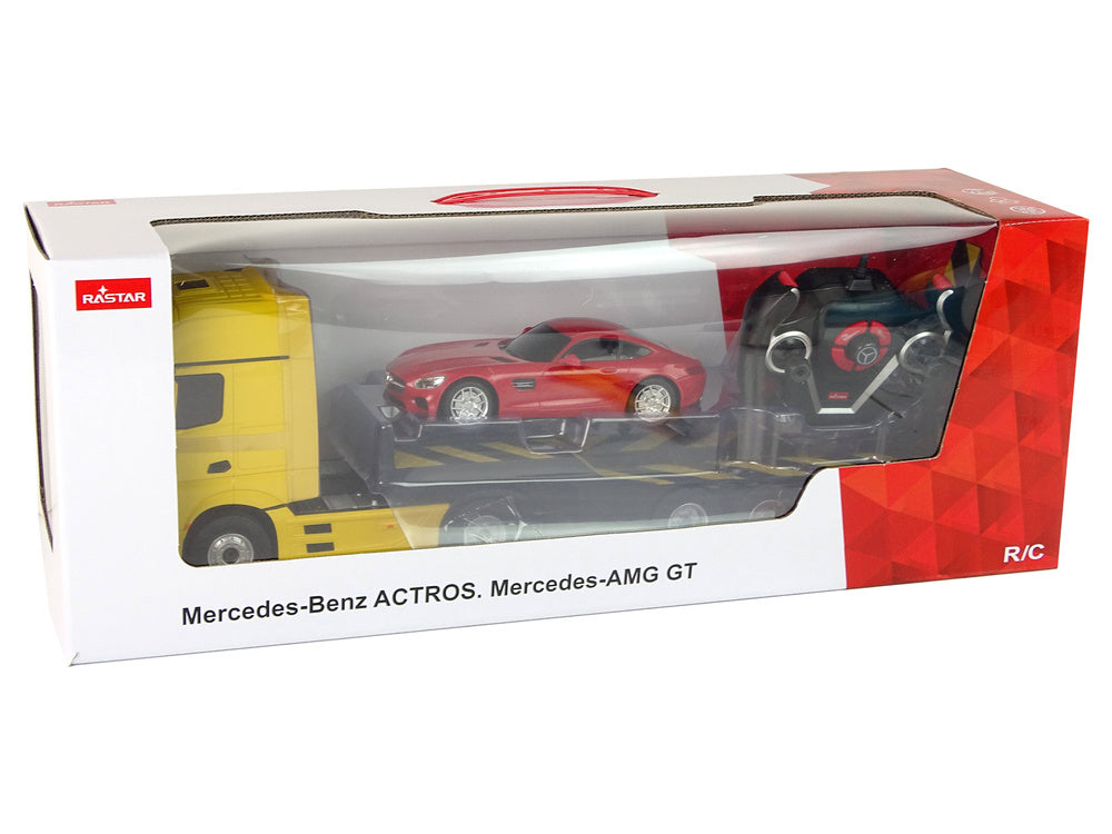 RC odtahové vozidlo s autíčkem Mercedes Benz 1:26 žluto červené