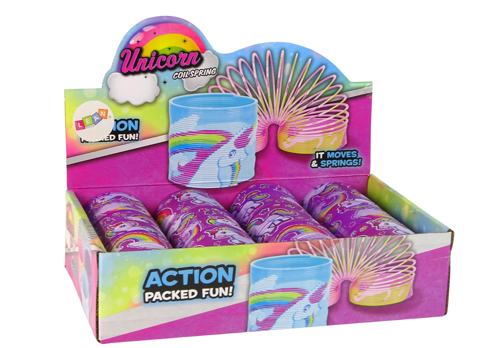 Relaxační pružina jednorožec s duhou – 6 cm fialová