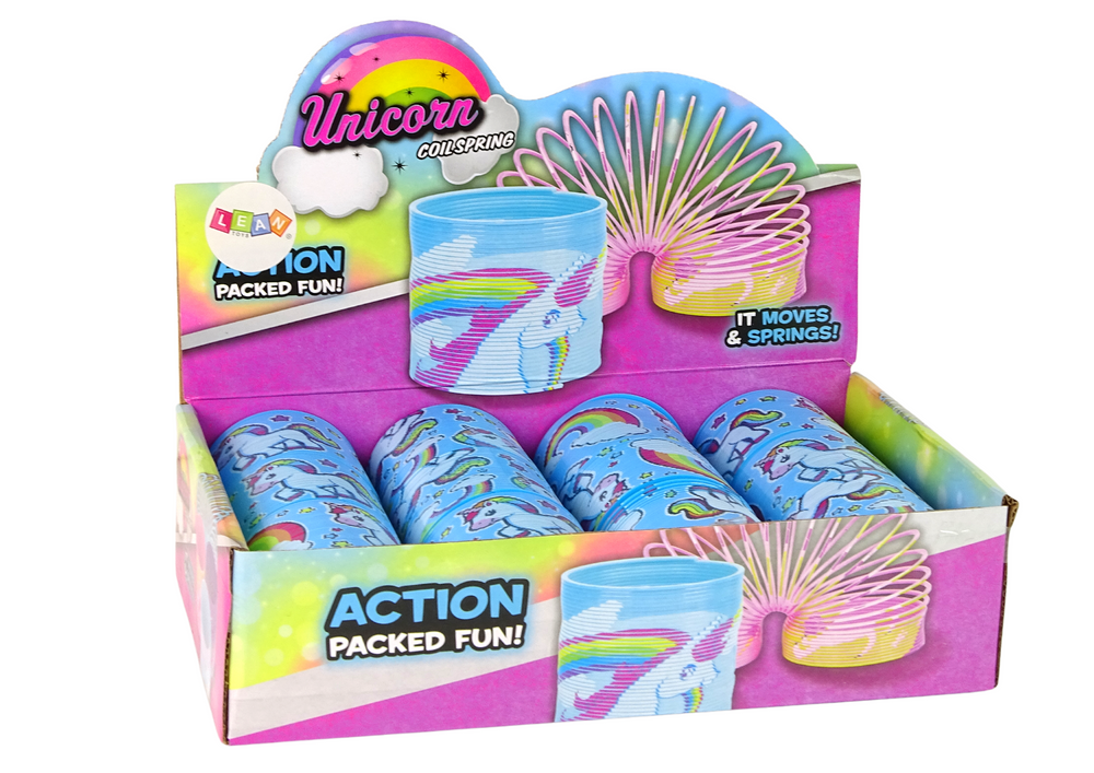 Relaxační pružina jednorožec s duhou – 6 cm modrá