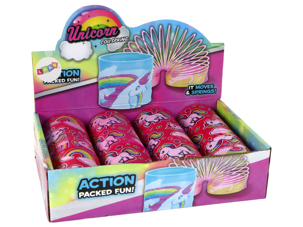 Relaxační pružina jednorožec s duhou – 6 cm růžová