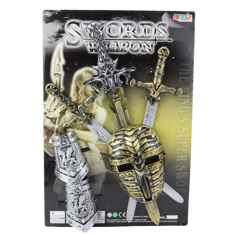 Rytířský kostým s 3 meči a maskou – realistické zdobení