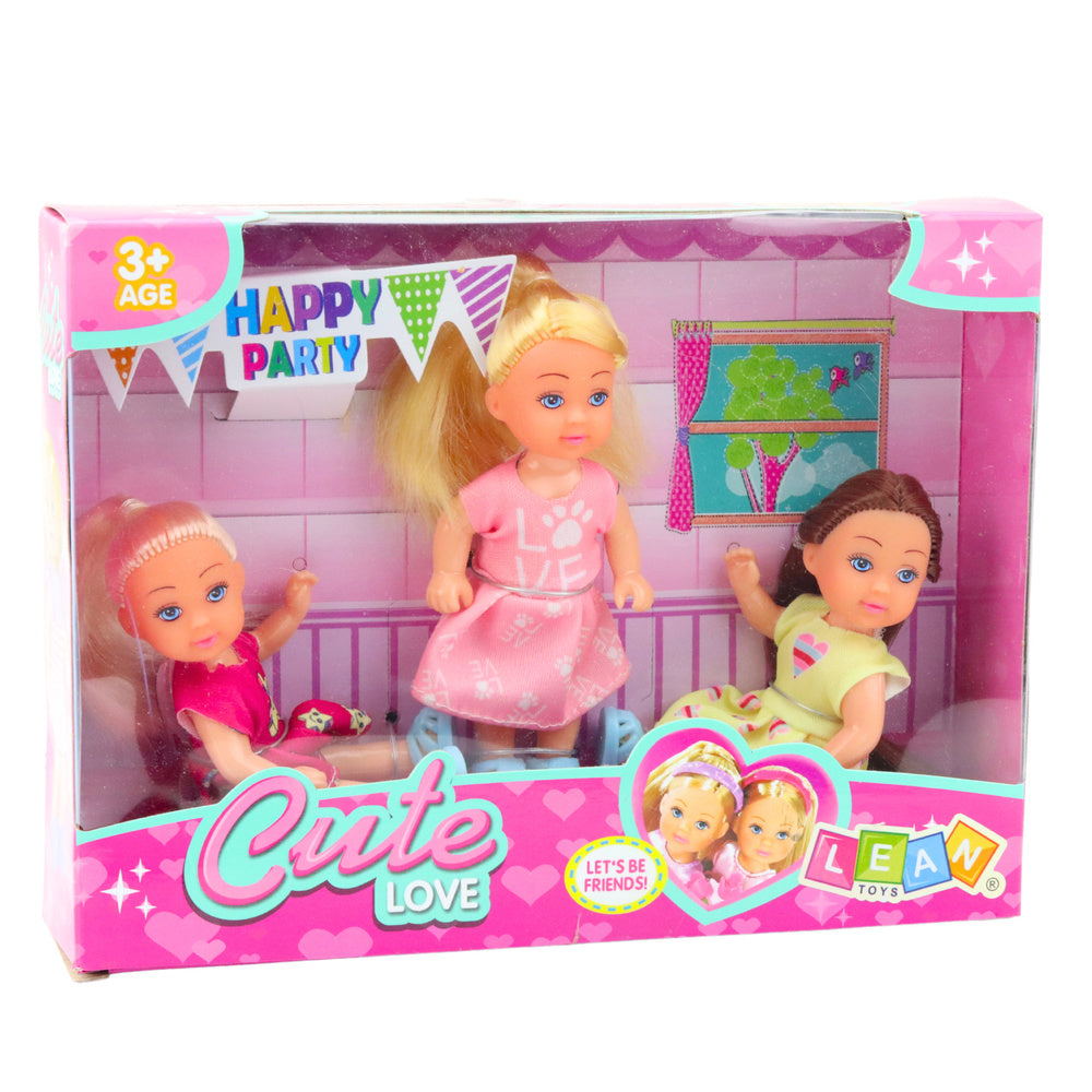 Sada 3 mini panenky narozeninová oslava – v šatech 11 cm